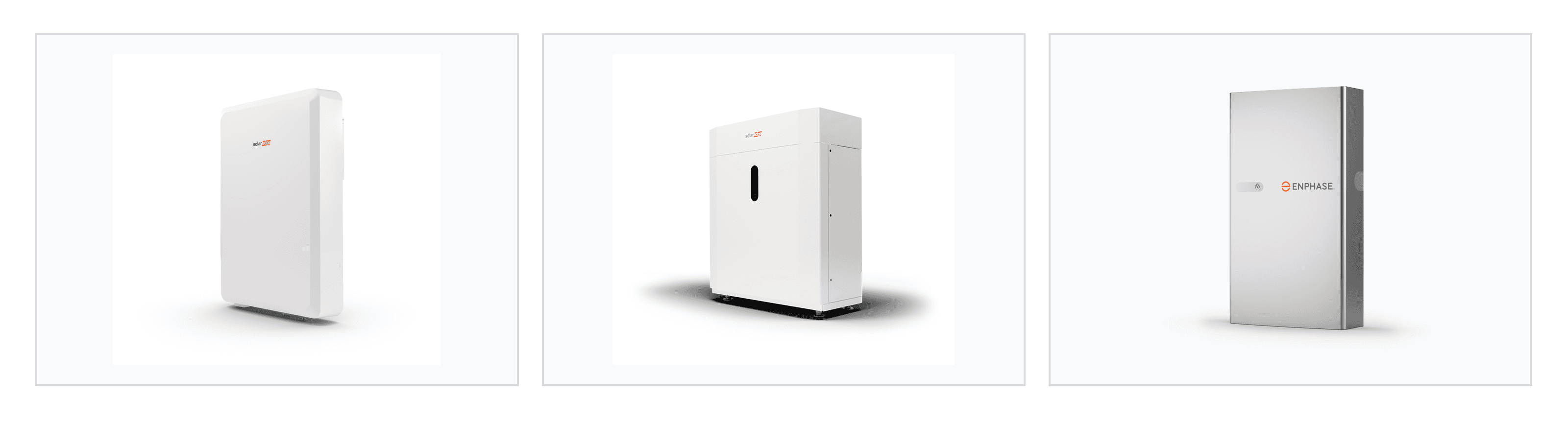 Confronto visivo tra SolarEdge Home Battery 400V, SolarEdge Home Battery 48V ed Enphase IQ Battery 5P FlexPhase